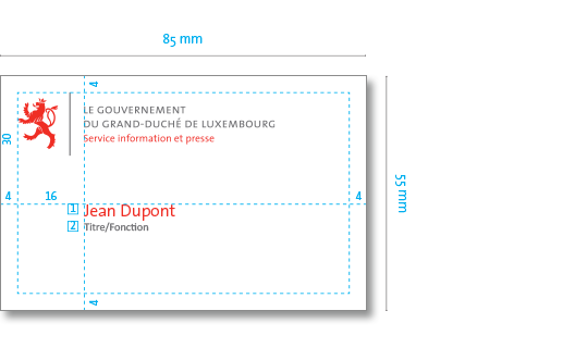 Illustration d'une carte de visite avec trois éléments numérotés: [1] Nom et prénom, [2] Titre/fonction [3] coordonnées